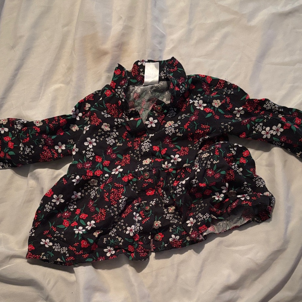 Cat & Jack Floral Kids Blouse - Black and Red